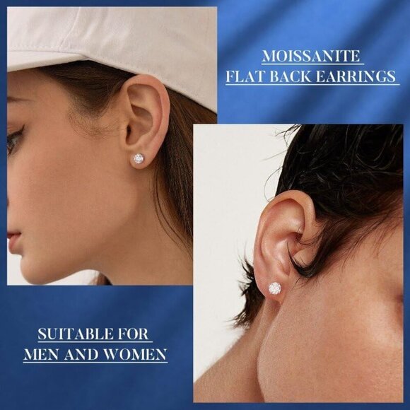 Moissanite Earrings 2ct Flat Back Stud Sterling Silver D Color Clarity Gift - Picture 2 of 8